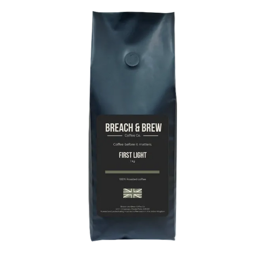 Coffee bag from Breach & Brew on a white background