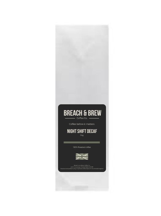 Breach & Brew Night Shift Decaf coffee package on a white background